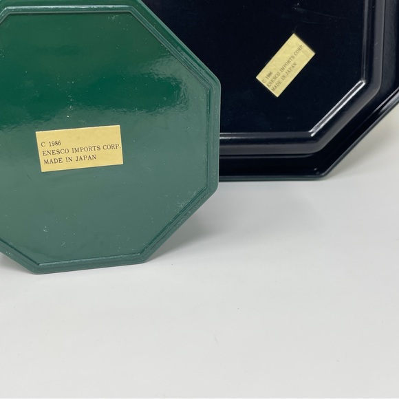 Vintage Serving Trays and Coasters Set Enesco Hunter Green Deer Made in Japan - Picture 9 of 16